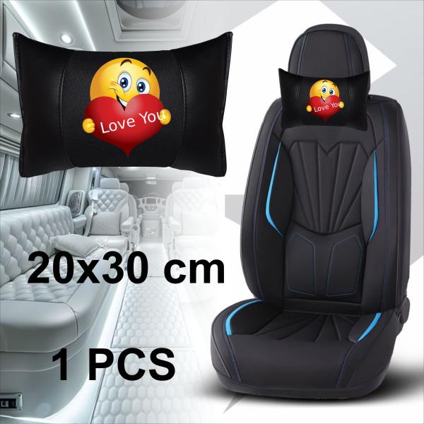 Auto Nackenkissen 20x30cm Nackenpolster Leder Schwarz mit Druck Design Smiley